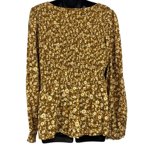 Old Navy Top Blouse XL Extra Large Peplum Long Sleeve Floral Smock Peasant New - Picture 4 of 7